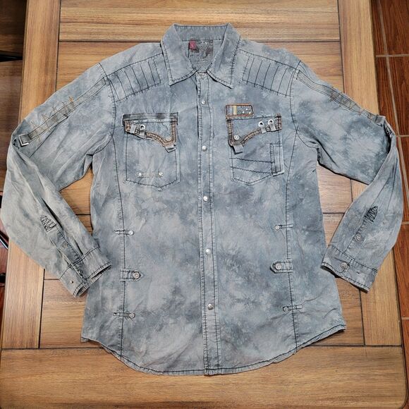 Focus U.S.A. Jeans Inc. Full Metal Snap LS Dark Grey Shirt - Size Large - Picture 1 of 11